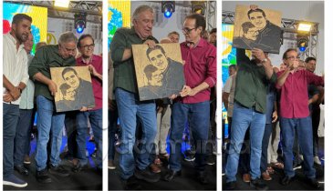 ARTISTA ARAGUAINENSE PRESENTEIA LAUREZ MOREIRA COM RETRATO DA SUA MÃE ESCULPIDO NA MADEIRA 