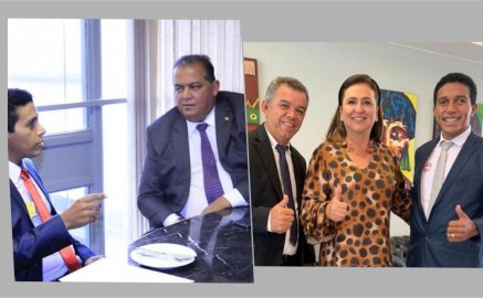 Prefeito de Carmolândia Neurivan Rodrigues, o vice-prefeito Erasmo Pereira e os senadores Kátia Abreu e Eduardo Gomes -