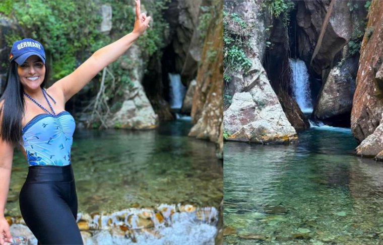 karynne Sotero na cachoeira do Claro 