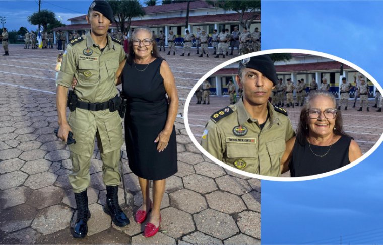 Comandante do 2ºBPM, W Costa e sua mãe Eufrosina Dias  Foto: CCMNC