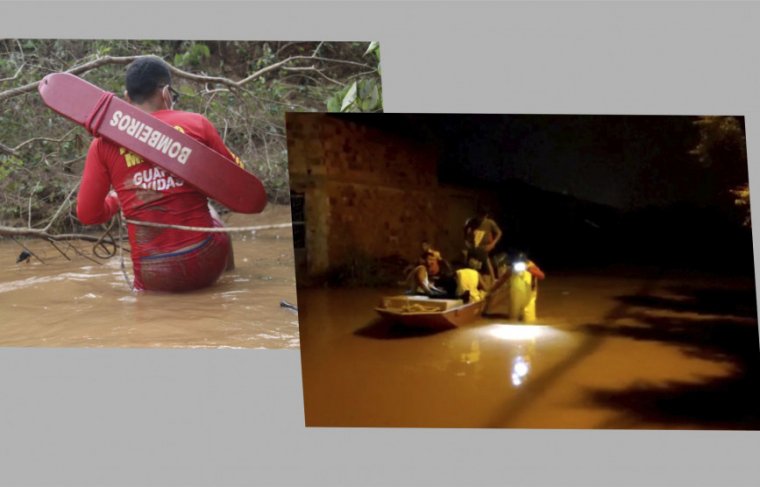 Equipes de Bombeiros 24h atendendo desabrigados pelas inundações - Reprodução / Efeitos: Cícera Maria