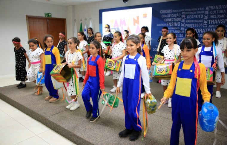 Crianças do Projeto Tamandalata, da Escola Municipal de Tempo Integral Almirante Tamandaré. Foto: Ednan Cavalcanti / TJTO