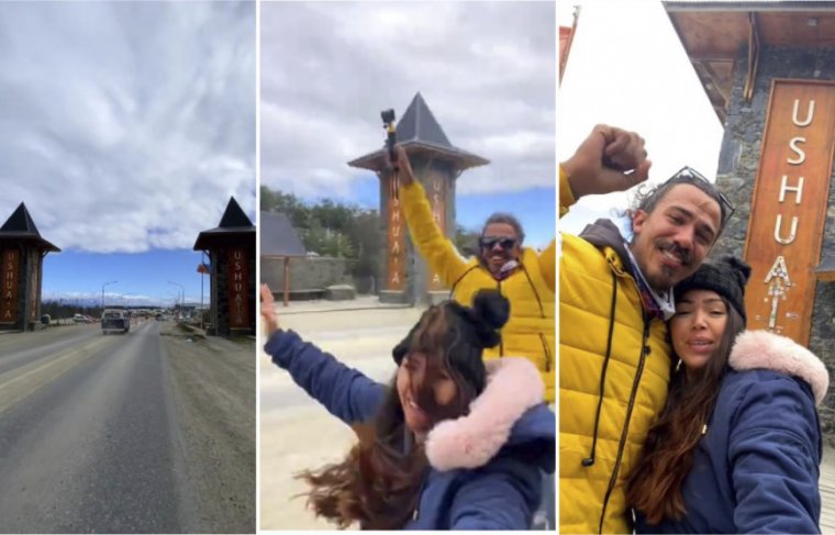 Jamis Mota e Bruna Gomes no Fim do Mundo, em Ushuaia, Terra do Fogo na Argentina Foto: @bemaventureiros