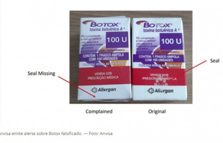 O medicamento original possui um selo na embalagem secundária, que não está presente no produto falsificado. 