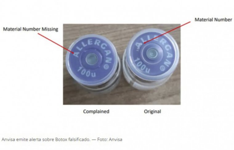 No produto original há um número do material de embalagem da tampa, que está ausente no produto falsificado. 