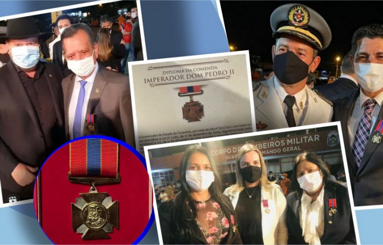 Personalidades políticas, civis e militares condecorados com Medalha do Mérito Bombeiro Militar, Medalha do Mérito Intelectual, Medalha da Defesa Civil e Comenda Imperador Dom Pedro II - a mais alta honraria do Corpo de Bombeiros Militares do Estado de To Foto - Ademir dos Anjos - ASCOM PM TO / Efeito: Cícera Maria