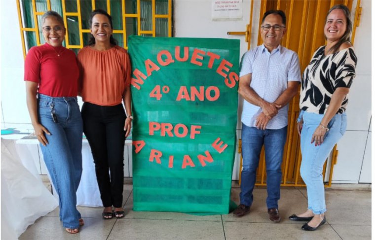 Professora regente, Ariane Rocha, Denize Campelo, Edivaldo Campelo e a diretora da escola Municipal PJSL, Cássia Soares 
