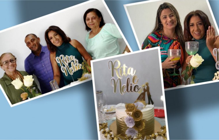 Os recém-casados com dra Ivair Martins (esq.) e Vera Bertaiolli (empresária) - Rita com Tereza Dias Marinho (empresária) - Foto: Álbum de família / Efeito: Cícera Maria