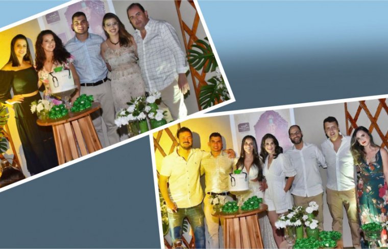 Fotos: Esq. Com pais e irmãs, foto dir. com o tio Dr Eduardo Cardoso e os primos: Maísa Mangela (psicóloga), Rafael Hanun (dentista), Sudário neto (médico) e Gabriela Cardoso (advogada) - Crédito: Álbum de Família // Arte: Cícera Maria